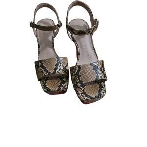 Katy Perry Square Open Sandal 5M Brown Snake Embossed Platform Heel NIB